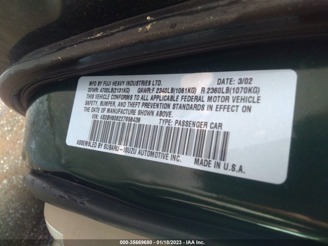 Subaru LEGACY WAGON 2002 4S3BH806227656439 Image 11