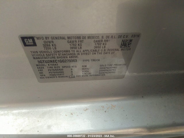 2016 GMC Sierra 1500, VIN: 3GTU2NEC1GG279363