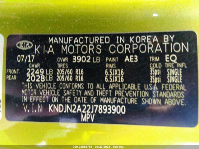 KNDJN2A22J7893900 KIA Soul Base