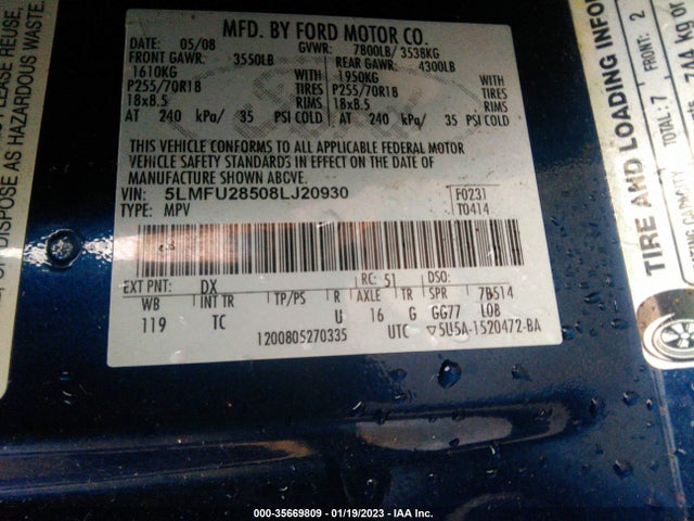 Lincoln Navigator 2008 5LMFU28508LJ20930 Image 10