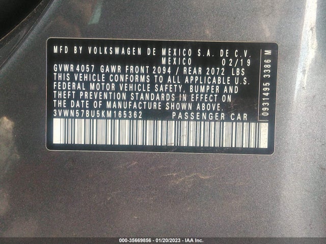 3VWN57BU5KM165362 Volkswagen JETTA S