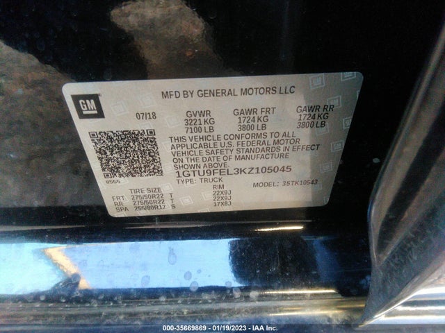 2019 GMC Sierra 1500, VIN: 1GTU9FEL3KZ105045
