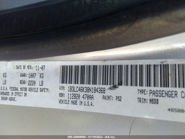 Dodge AVENGER SE 2008 1B3LC46K38N184368 Image 11