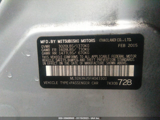 ML32A3HJ5FH043301 Mitsubishi Mirage De/rf