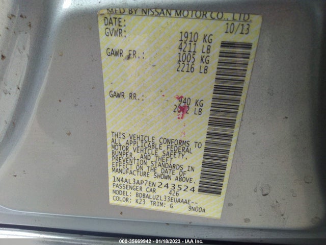 Nissan Altima 2.5 Sv 2014 1N4AL3AP7EN243524 Image 9