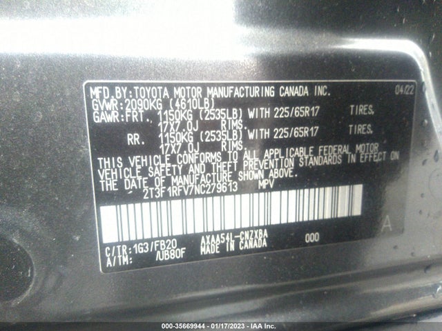 2022 Toyota RAV4, VIN: 2T3F1RFV7NC279613