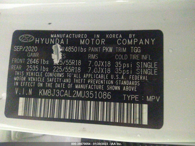 2021 Hyundai Tucson, VIN: KM8J3CAL2MU351086
