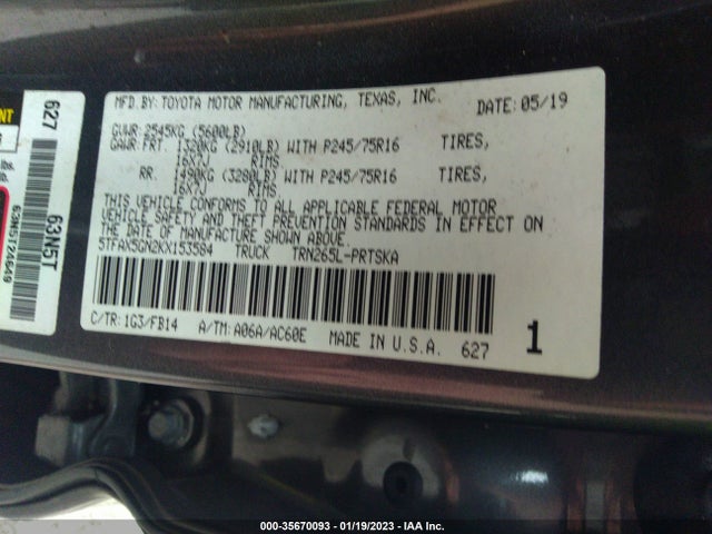 2019 Toyota Tacoma, VIN: 5TFAX5GN2KX153584