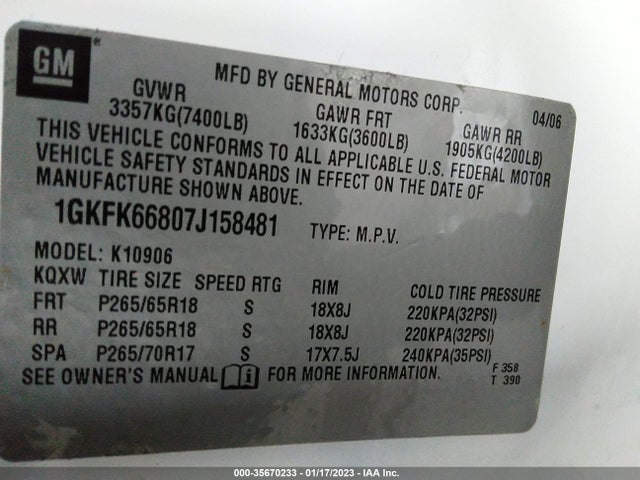 GMC YUKON XL DENALI 2007 1GKFK66807J158481 Image 10