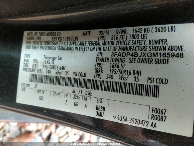 3FADP4BJXGM165948 Ford FIESTA SE