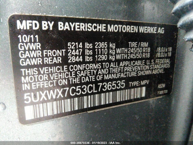 BMW X3 35i 2012 5UXWX7C53CL736535 Image 10