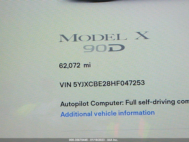 Tesla Model X 90d/75d/100d 2017 5YJXCBE28HF047253 Image 9