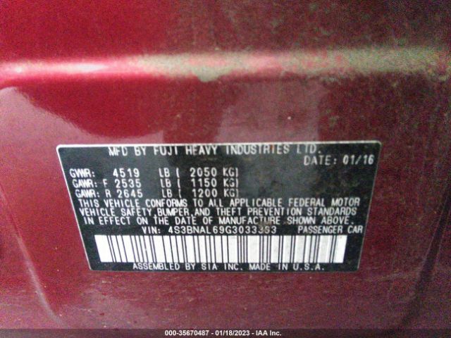 4S3BNAL69G3033393 Subaru Legacy 2.5i Limited