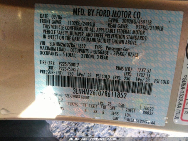 Lincoln MKZ 2007 3LNHM26T07R611852 Image 10