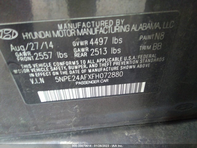 Hyundai Sonata 2.4l Se 2015 5NPE24AFXFH072880 Image 10