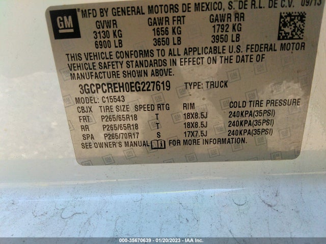 2014 CHEVROLET SILVERADO 1500 LT VIN: 3GCPCREH0EG227619