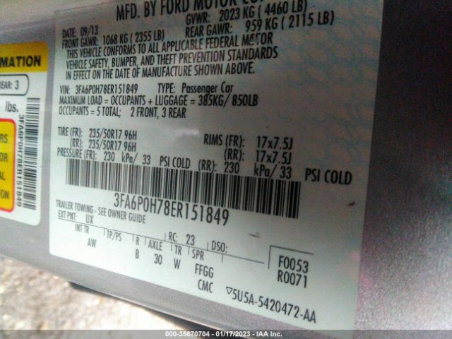 3FA6P0H78ER151849 Ford FUSION SE
