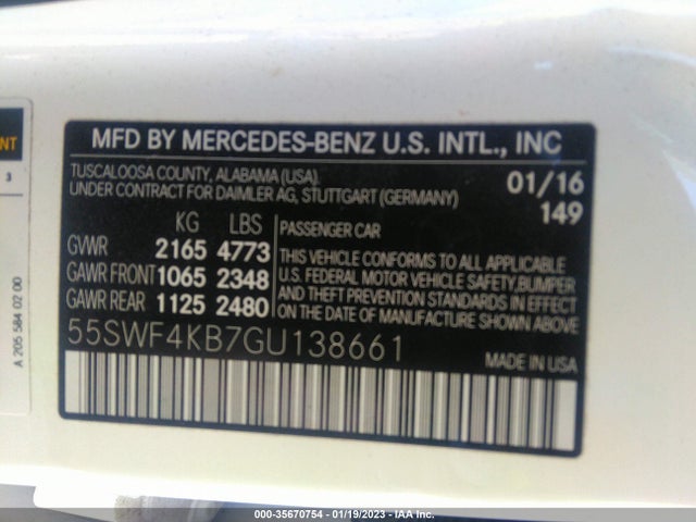 2016 Mercedes-Benz C-Class, VIN: 55SWF4KB7GU138661