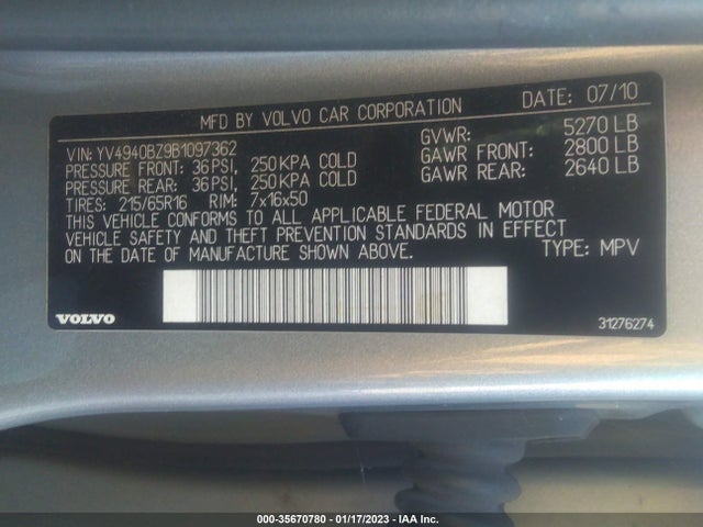 Volvo Xc70 3.2l 2011 YV4940BZ9B1097362 Image 10