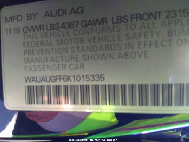 WAUAUGFF6K1015335 Audi A3 Sedan Premium/titanium Premium