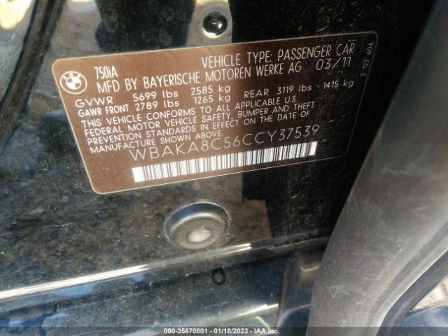 WBAKA8C56CCY37539 BMW 7 Series 750i