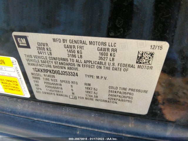 GMC ACADIA SLE 2016 1GKKRPKD6GJ253324 Image 9