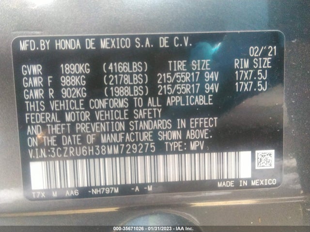 Honda HR-V LX 2021 3CZRU6H38MM729275 Image 11