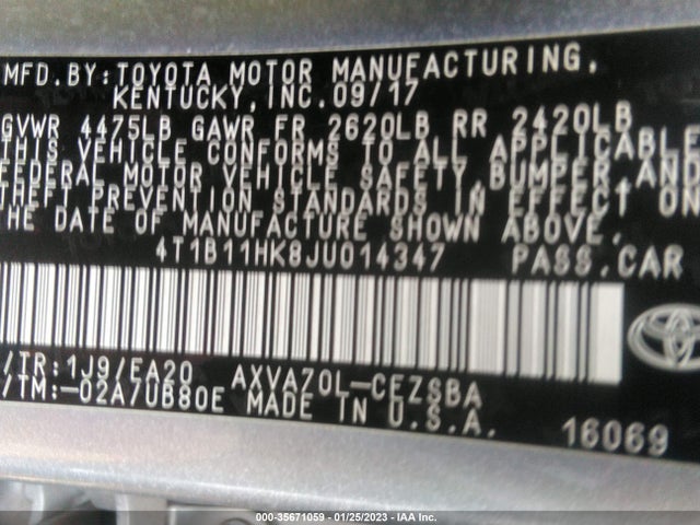 Toyota Camry Le/se/xle/l 2018 4T1B11HK8JU014347 Image 10
