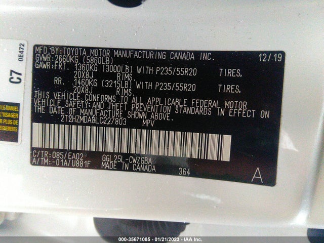 2020 Lexus RX, VIN: 2T2HZMDA8LC227803