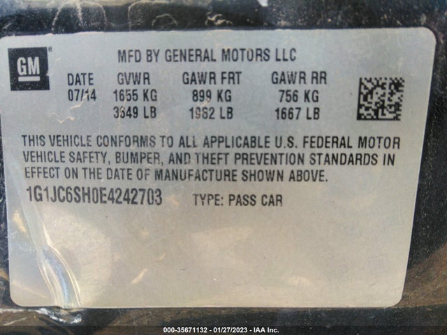Chevrolet SONIC LT 2014 1G1JC6SH0E4242703 Image 10