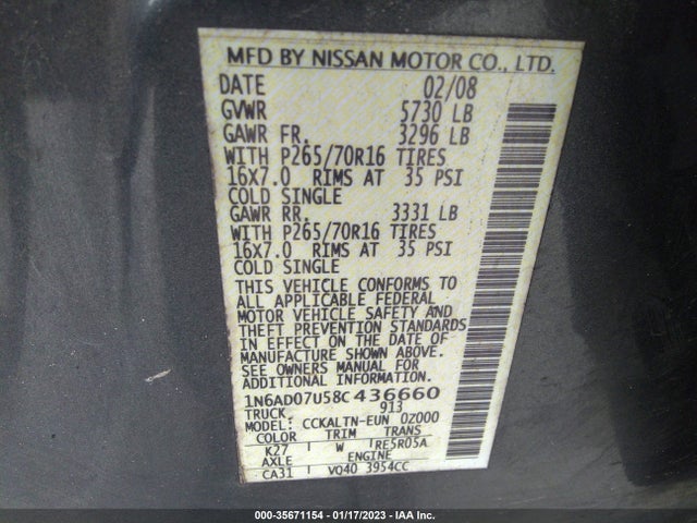 Nissan Frontier Se 2008 1N6AD07U58C436660 Image 10