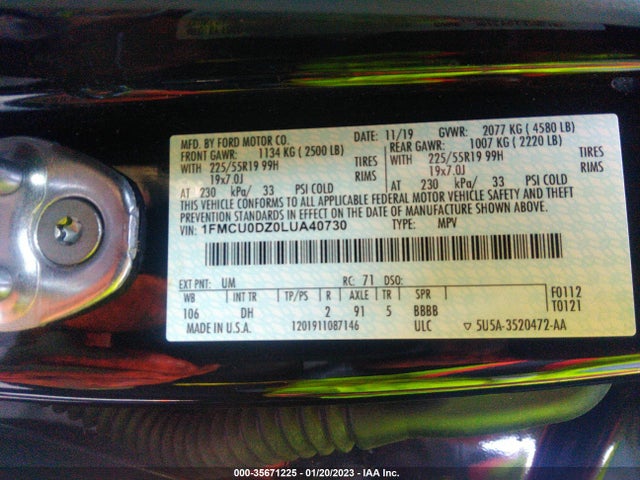 2020 Ford Escape, VIN: 1FMCU0DZ0LUA40730