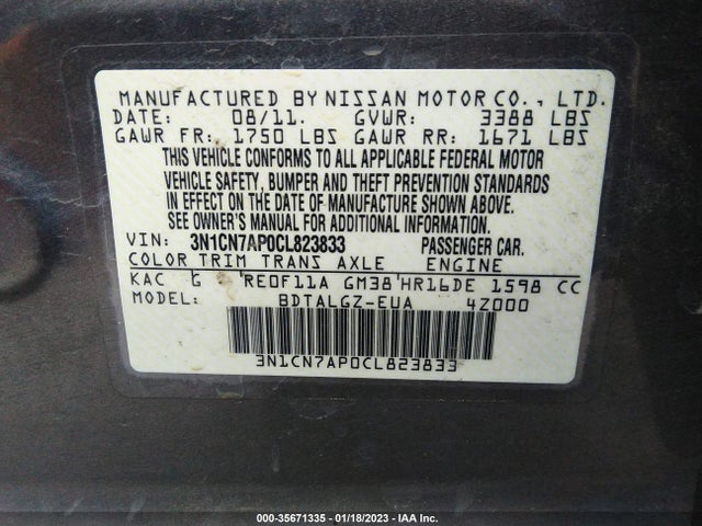 Nissan Versa Sl 2012 3N1CN7AP0CL823833 Image 10