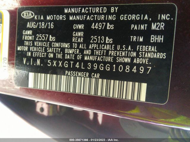 5XXGT4L39GG108497 KIA Optima Lx