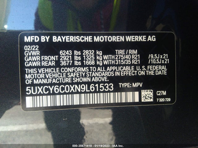 2022 BMW X6, VIN: 5UXCY6C0XN9L61533