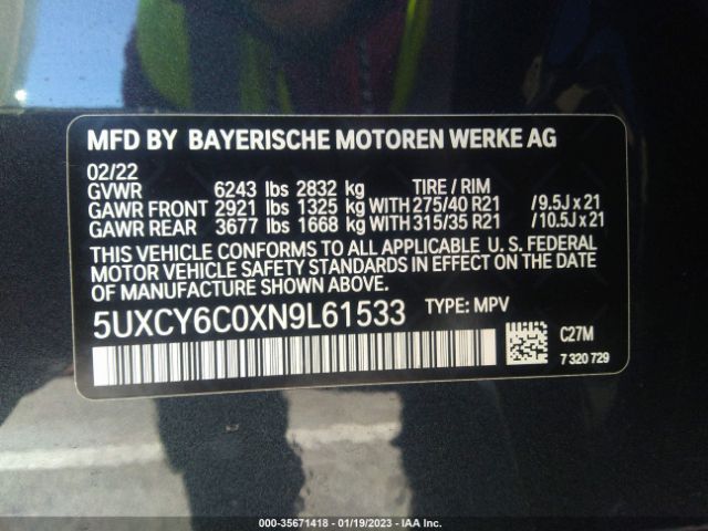 5UXCY6C0XN9L61533 BMW X6 Xdrive40i