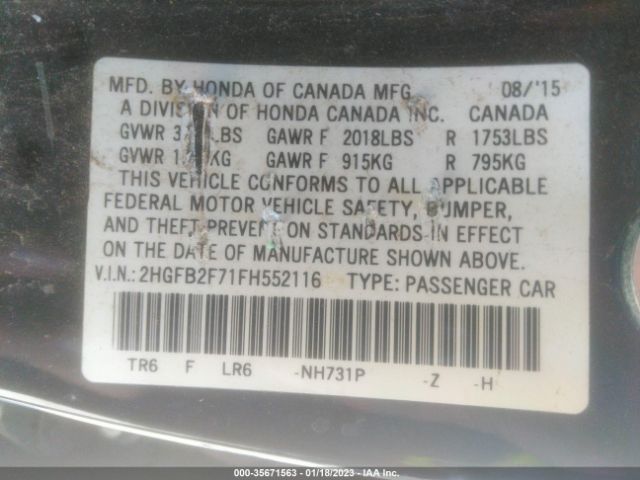 2HGFB2F71FH552116 Honda CIVIC SE