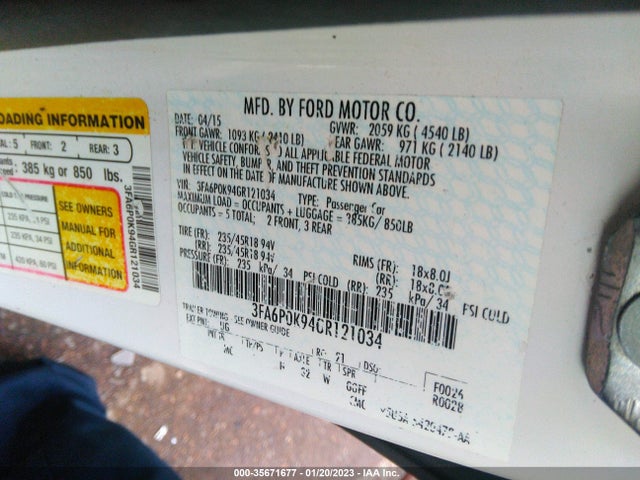 2016 Ford Fusion, VIN: 3FA6P0K94GR121034