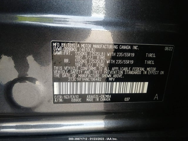 2022 Toyota RAV4, VIN: 2T3C1RFV4NC196482