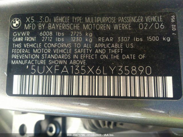 5UXFA135X6LY35890 BMW X5 3.0I
