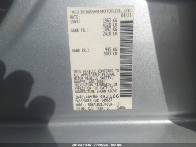 2021 NISSAN ALTIMA 2.5 S VIN: 1N4BL4BV3MN382166