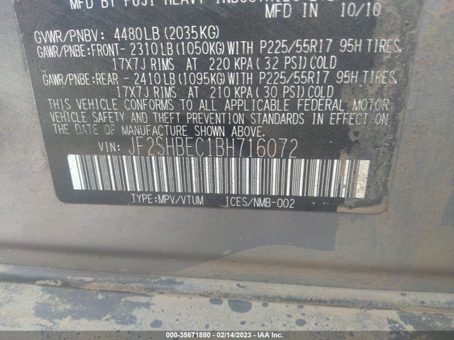 2011 SUBARU FORESTER 2.5X LIMITED VIN: JF2SHBEC1BH716072