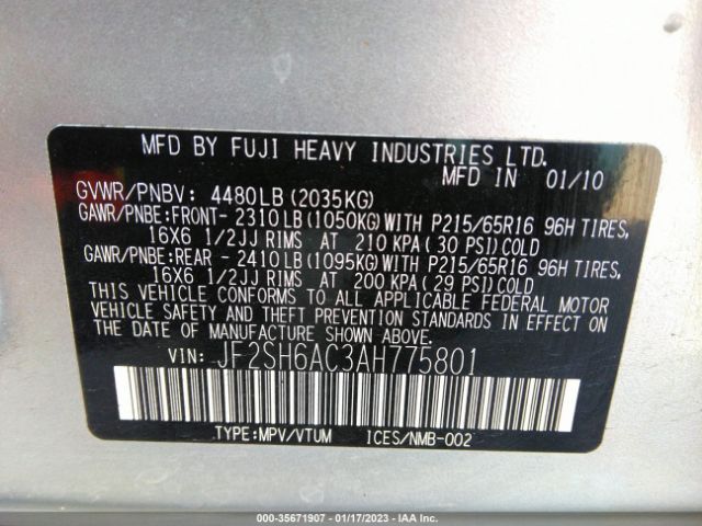 JF2SH6AC3AH775801 Subaru Forester 2.5x