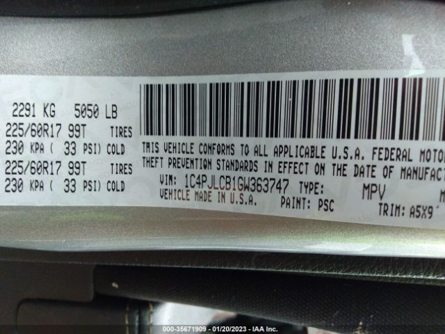 1C4PJLCB1GW363747 Jeep Cherokee Latitude