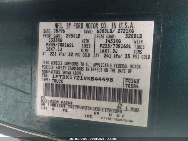 1997 FORD F-150 VIN: 1FTDX1721VKB44498