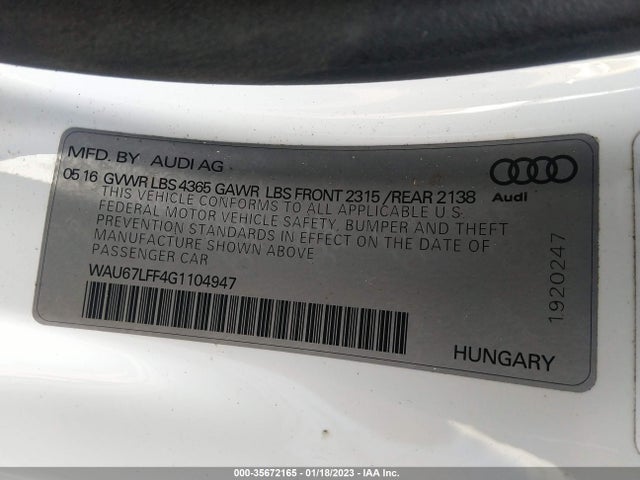 2016 Audi A3, VIN: WAU67LFF4G1104947