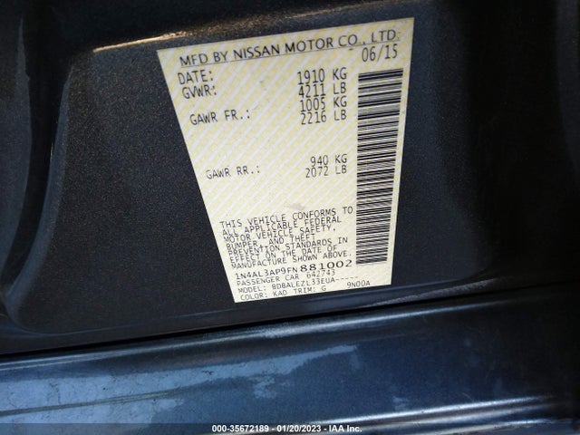 2015 NISSAN ALTIMA 2.5 VIN: 1N4AL3AP9FN881002