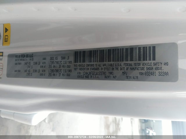 2018 Jeep Wrangler, VIN: 1C4HJXFG2JW123701