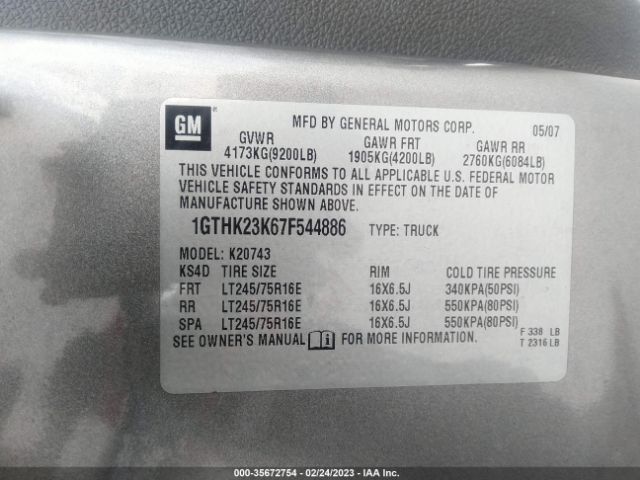 1GTHK23K67F544886 GMC Sierra 2500hd Slt