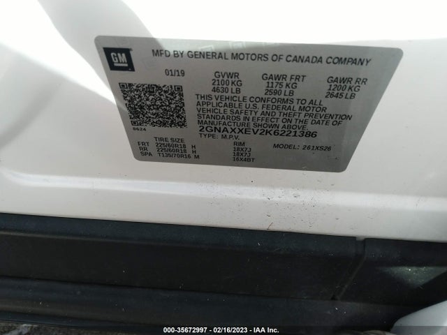 Chevrolet Equinox Premier 2019 2GNAXXEV2K6221386 Image 10